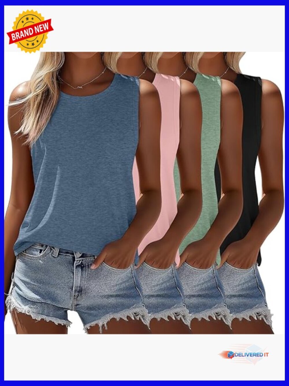 4 Pack Sleeveless Tank Tops, Casual Loose Fit Summer Tunic Tees